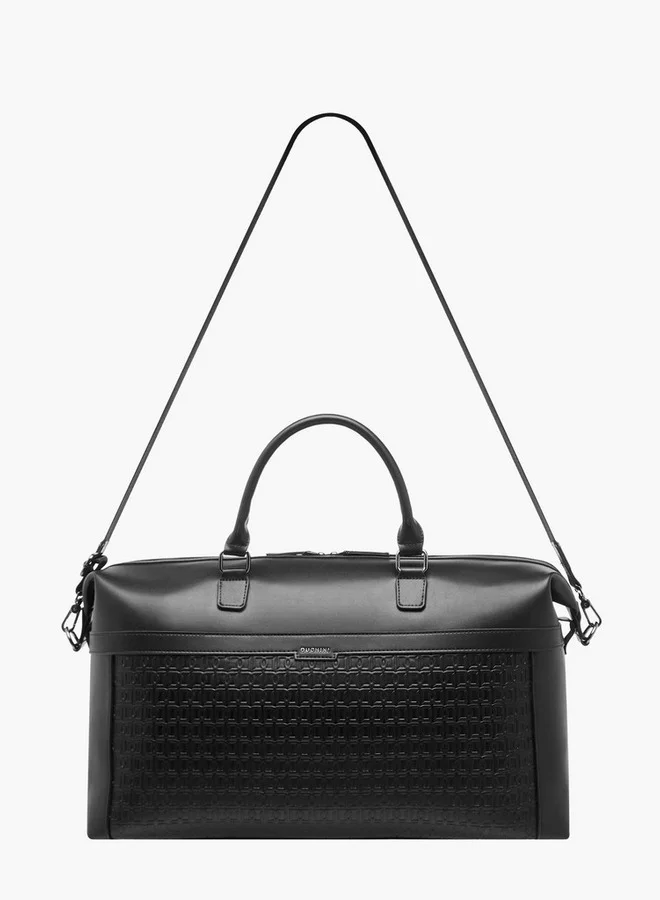 DUCHINI BLACK Monogram Embossed Duffle Bag With Zip Closure And Detachable Strap for Men | Best Price UAE